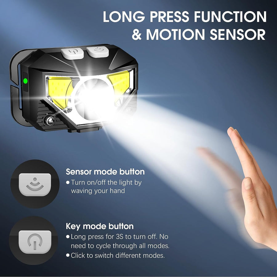 LED Rechargeable Headlamp Flashlight with Motion Sensor