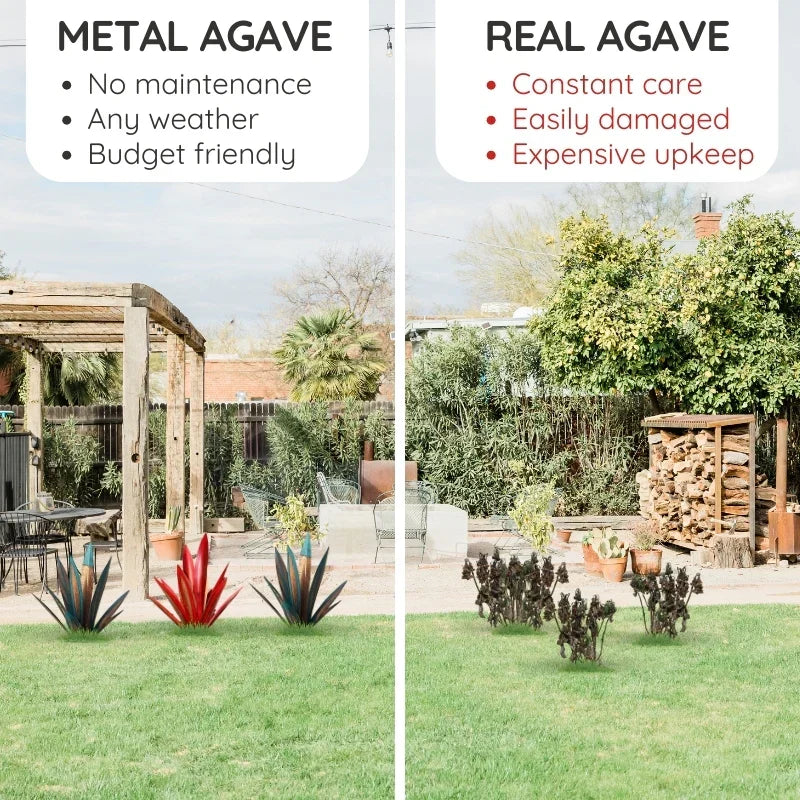 Metal Agave Plant Decorative Accent with Rust Finish and Weather Resistant Coating