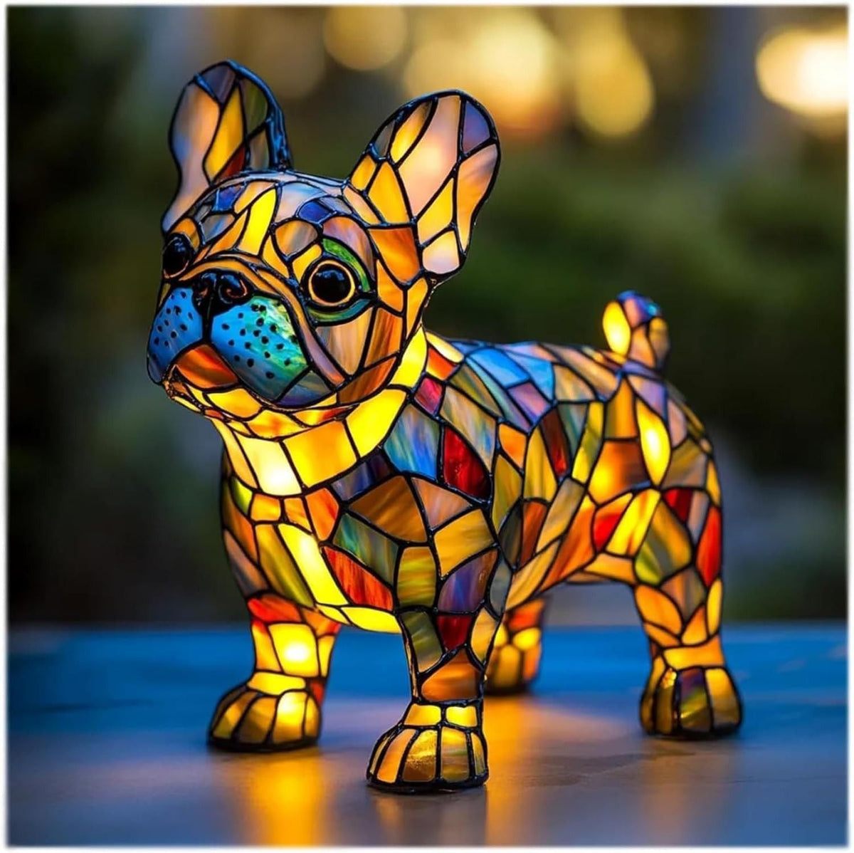 Table Lamp Stained Glass Dog LED Night Light Resin Decor