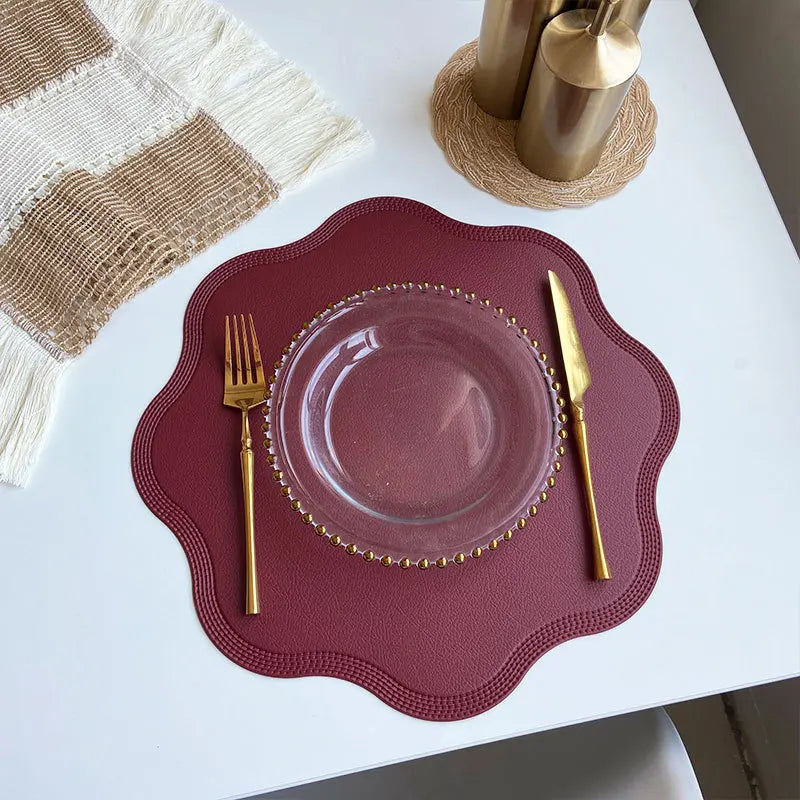 FloraMat | Round Faux Leather Placemats | Embossed Flower Design
