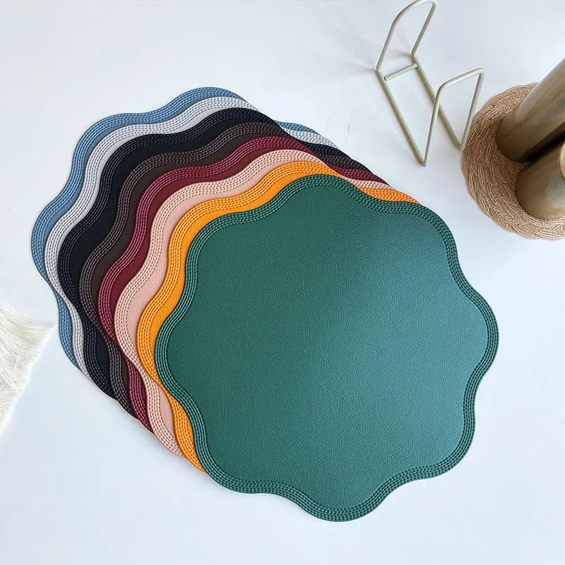 FloraMat | Round Faux Leather Placemats | Embossed Flower Design