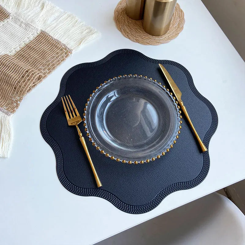 FloraMat | Round Faux Leather Placemats | Embossed Flower Design