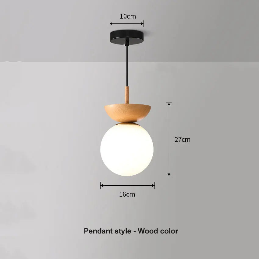 Modern Nordic Glass Ball Ceiling & Pendant Light | Wood Finish