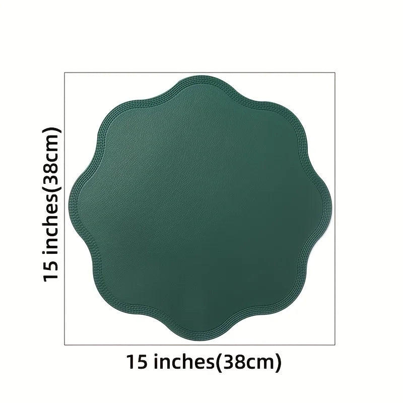 FloraMat | Round Faux Leather Placemats | Embossed Flower Design