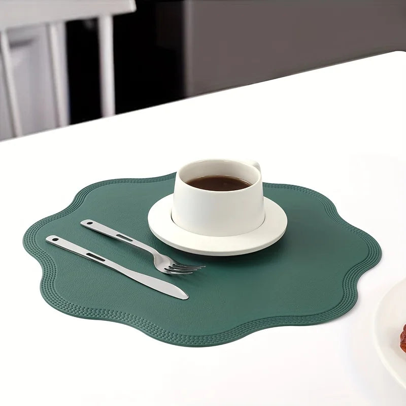 FloraMat | Round Faux Leather Placemats | Embossed Flower Design