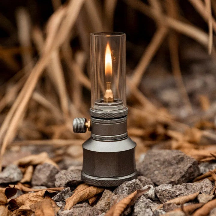 Butane Camping Lamp with Manual Flame Control and Aluminum Alloy Body, Protective Case