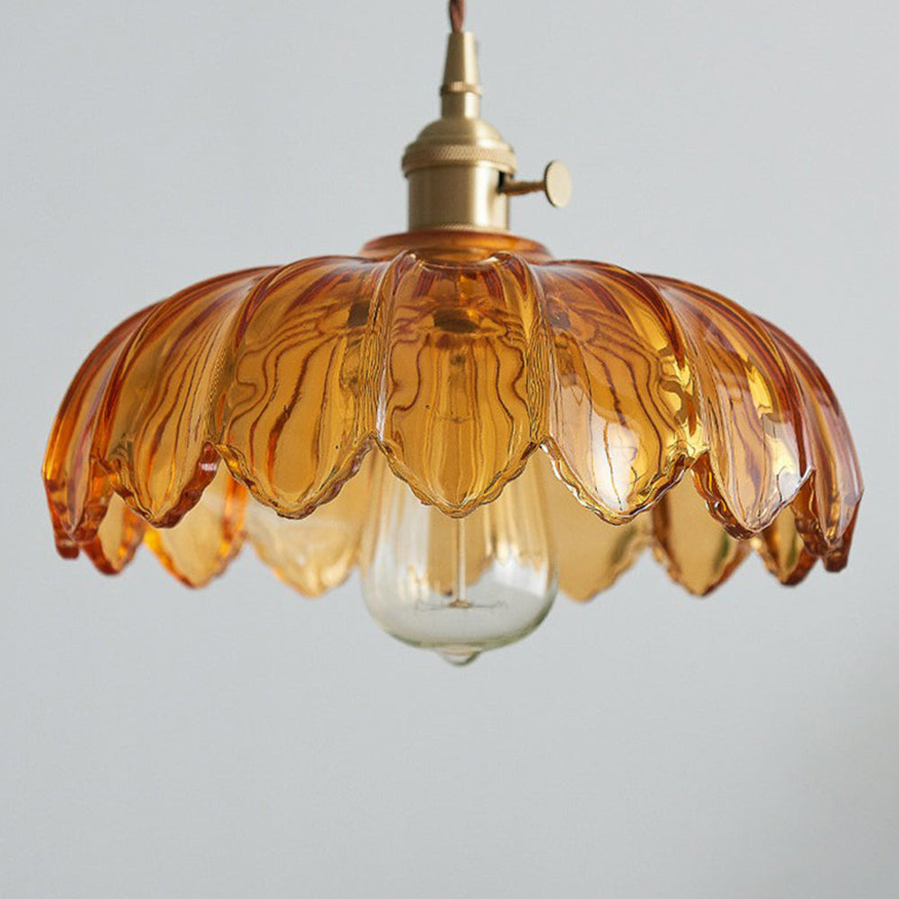 Vintage Flower Pendant Lamp | Coloured Glass Hanging Light
