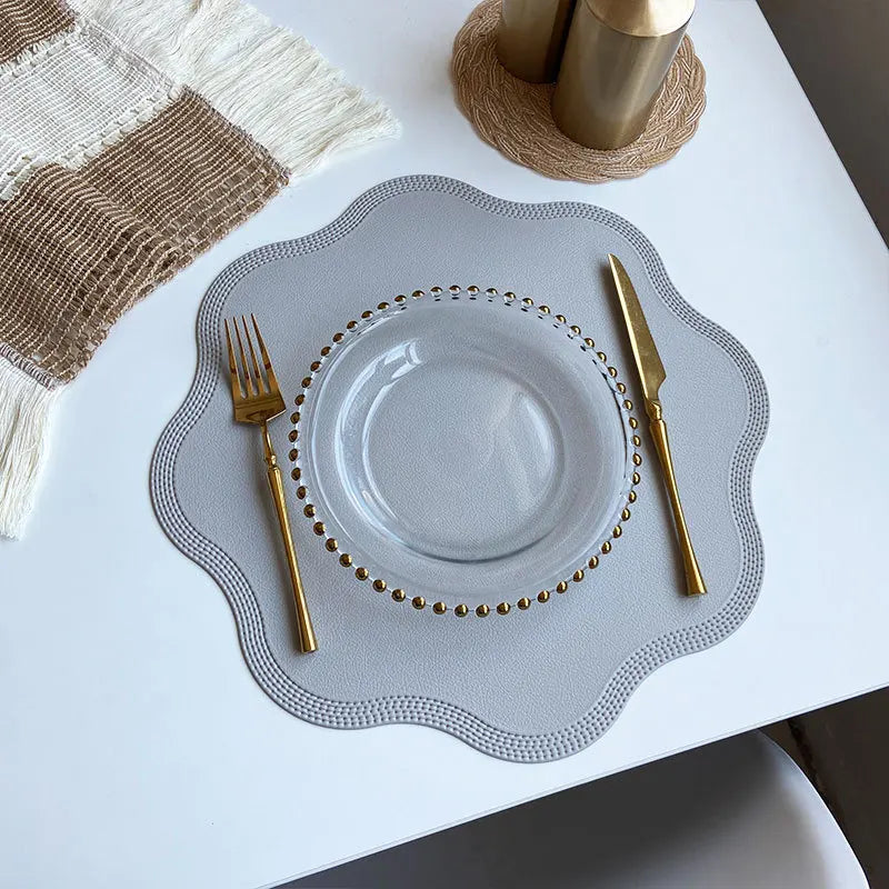FloraMat | Round Faux Leather Placemats | Embossed Flower Design