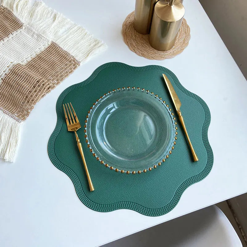 FloraMat | Round Faux Leather Placemats | Embossed Flower Design