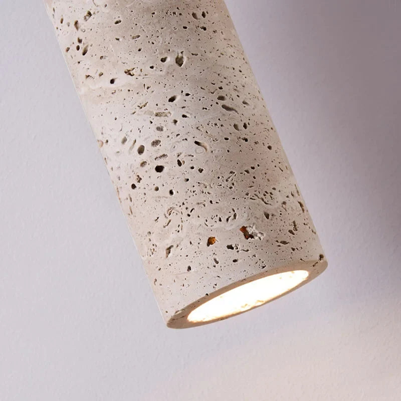 Wabi-Sabi Travertine & Wood Pendant Light | Japanese Minimalist Bedside Lighting