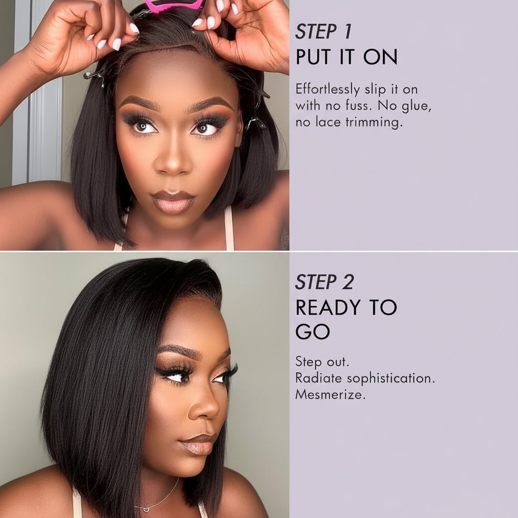 Hair Wig Glueless Bob Straight Yaki Lace Front Wig