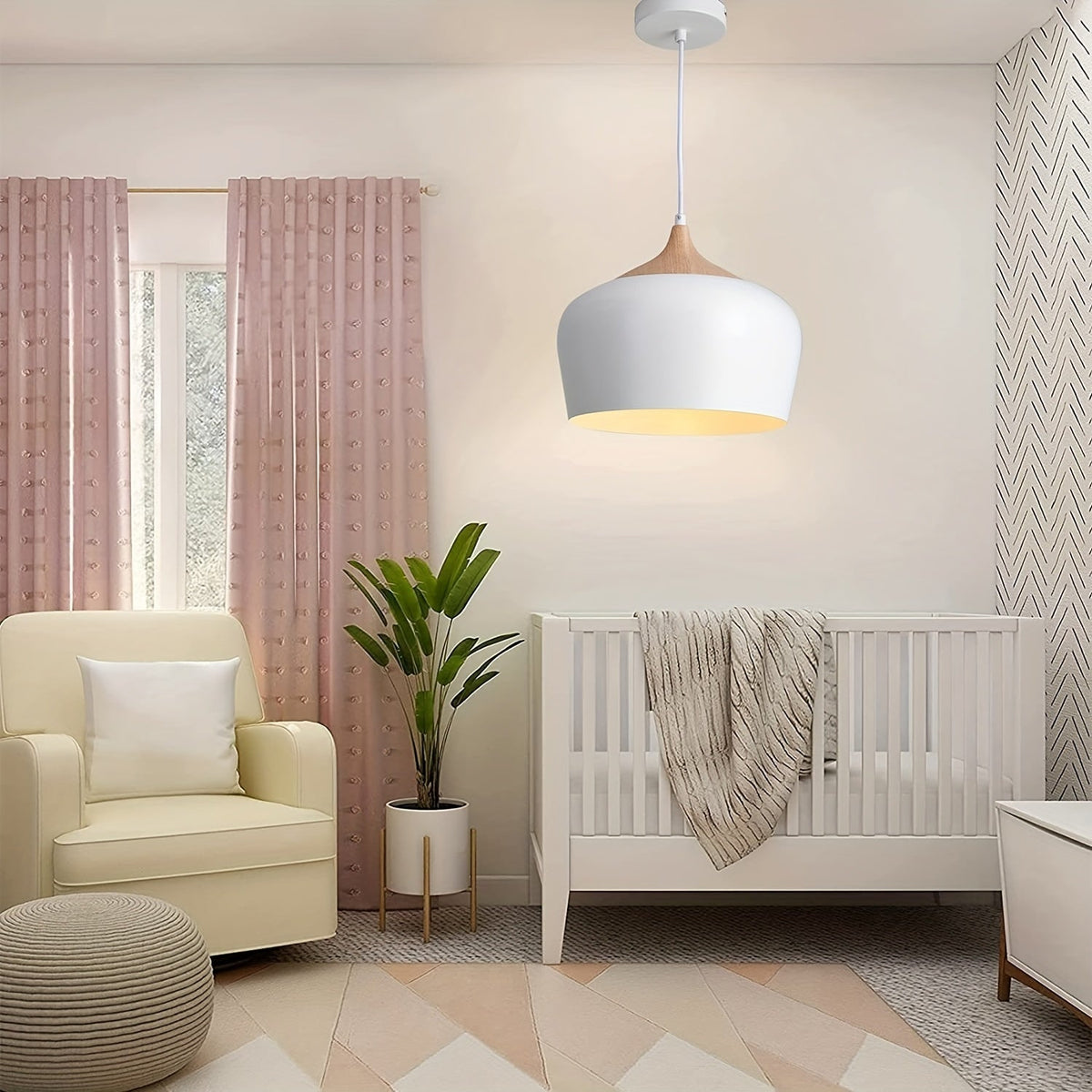 Modern Scandinavian Pendant Light | Iron & Wood Grain Design