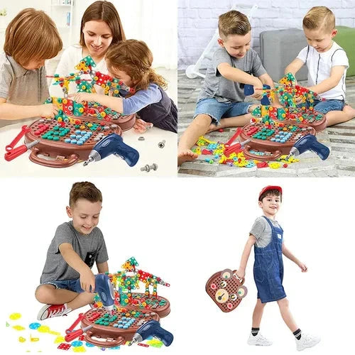 Montessori Building Set with Battery-Powered Screwdriver and 80+ Pieces, Ages 3+ for STEM