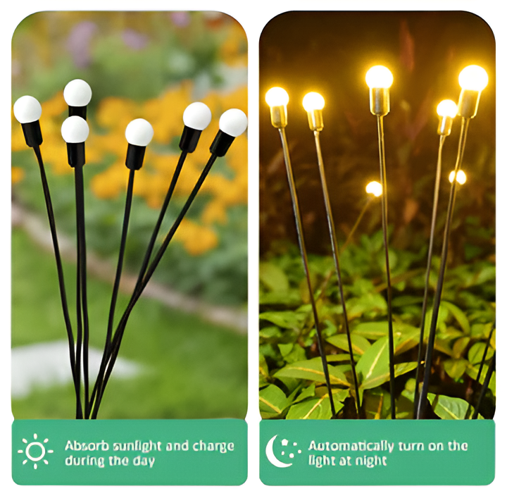 Solar Garden Lights with Firefly Flicker and Flexible Stems, 27.5 Inch Warm White