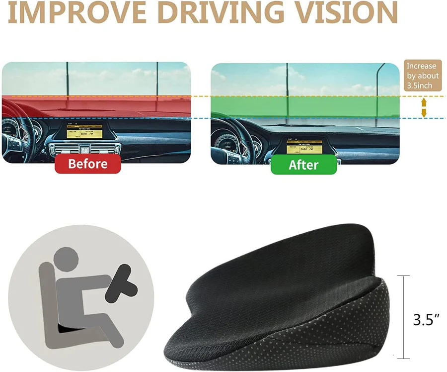 Memory Foam Seat Cushion with 3.5-Inch Lift and Pressure-Reducing Contour, Removable Cover