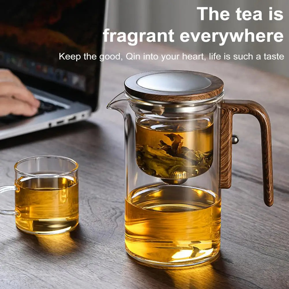Glass Teapot with Removable Fine Mesh Infuser and Water Separation, Wooden Handle