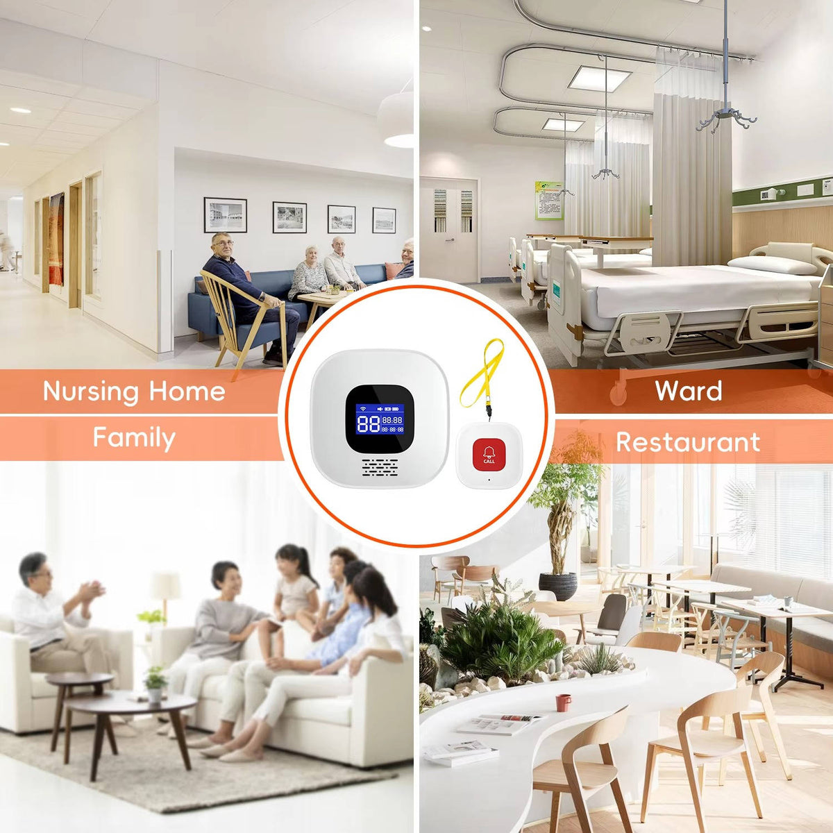 Emergency Button for Elderly, Medical Alert for Seniors, Nurse Calling System & Caregiver Pager, Wireless SoS Panic Alert