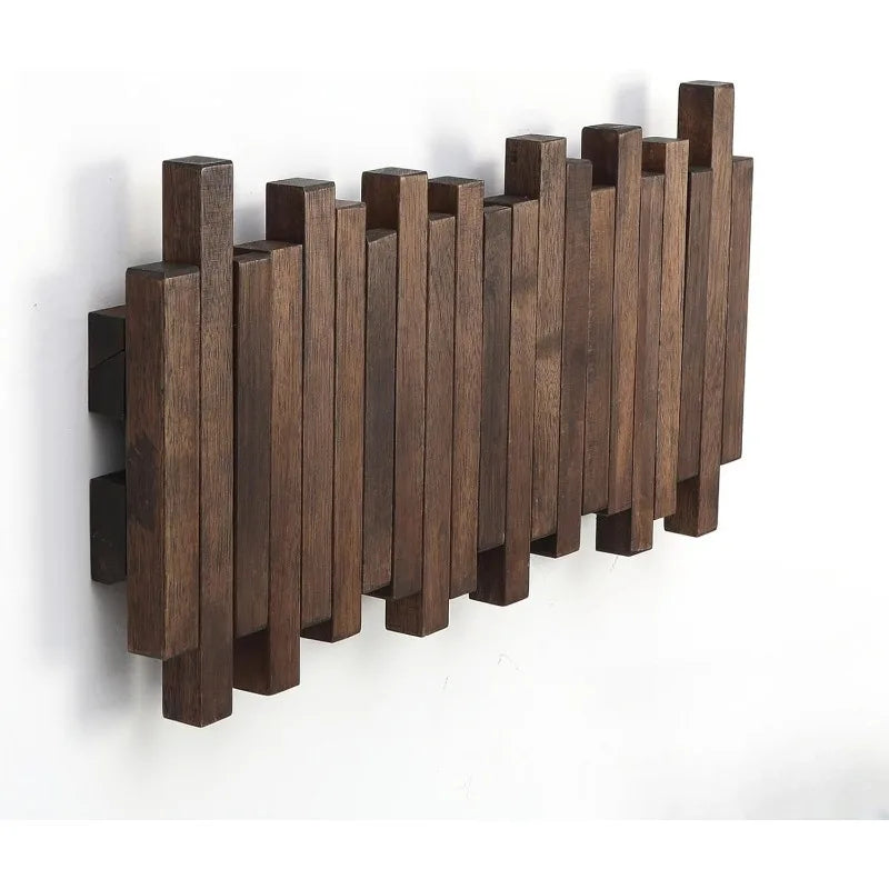 Natural Wood Coat Hook Rack Wall-Mounted Flip Down Coat Holder
