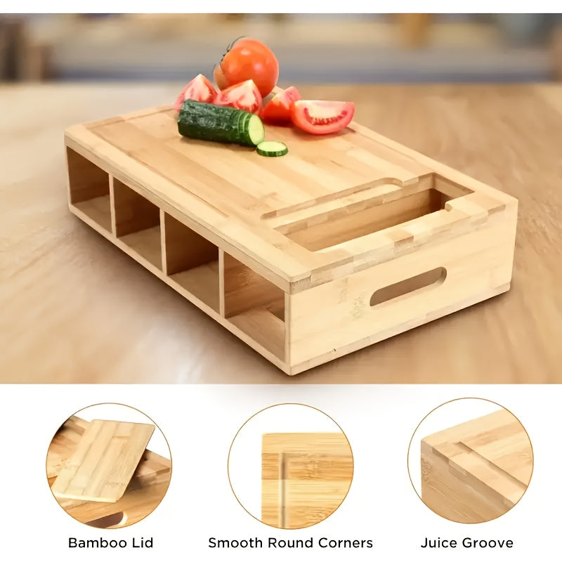 Bamboo Cutting Board with Storage Trays & Graters | Multifunctional Kitchen Prep Station
