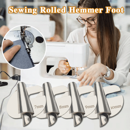 Rolled Hem Presser Foot with Stainless Steel Curl and Multiple Sizes