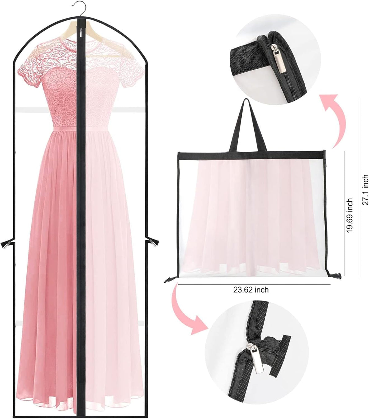 71-Inch Garment Bag with Full-Length Zipper and Dual Handles for Gowns