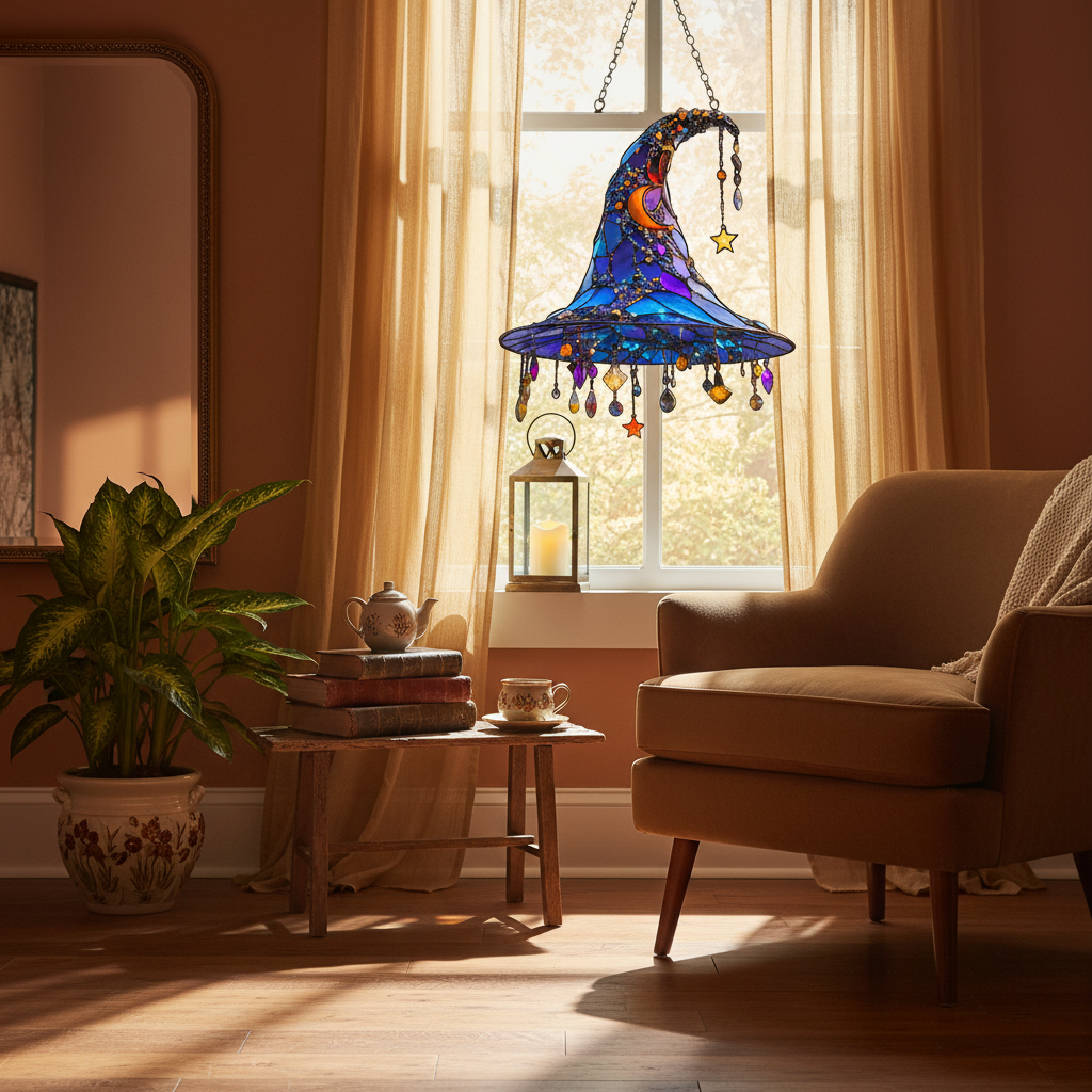 Witch Hat Decor with Stable Flat Base and Detailed Accent Design, Blue or Black