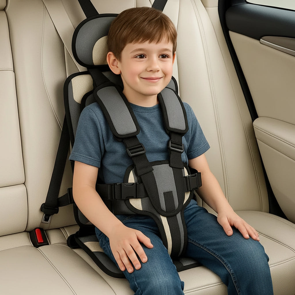 Portable Child Travel Seat with Five-Point Harness and Foldable Design, Ages 1-14