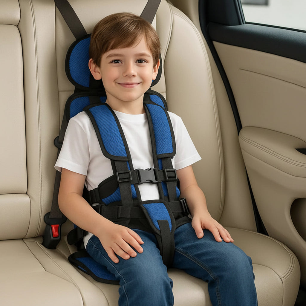 Portable Child Travel Seat with Five-Point Harness and Foldable Design, Ages 1-14