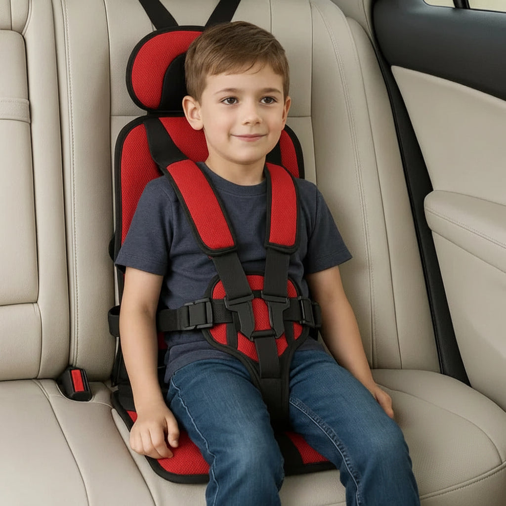 Portable Child Travel Seat with Five-Point Harness and Foldable Design, Ages 1-14