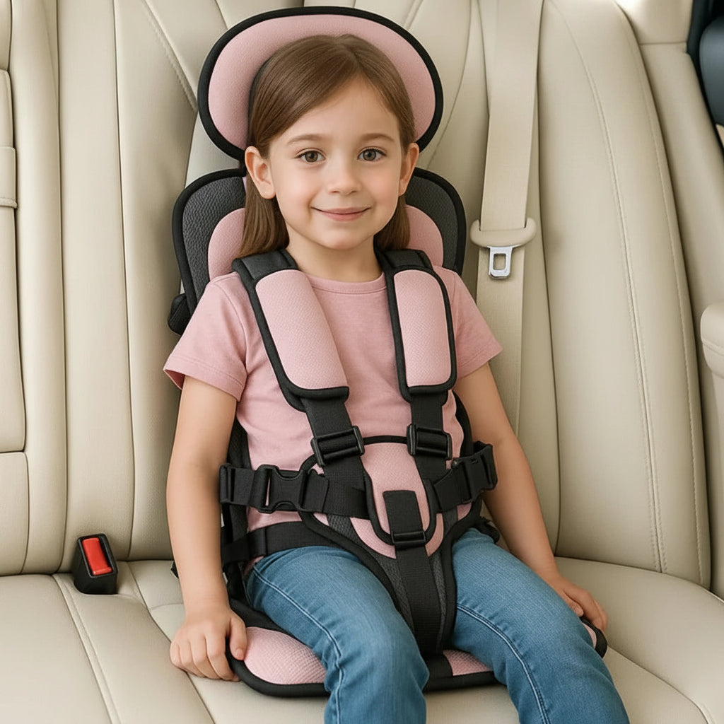Portable Child Travel Seat with Five-Point Harness and Foldable Design, Ages 1-14