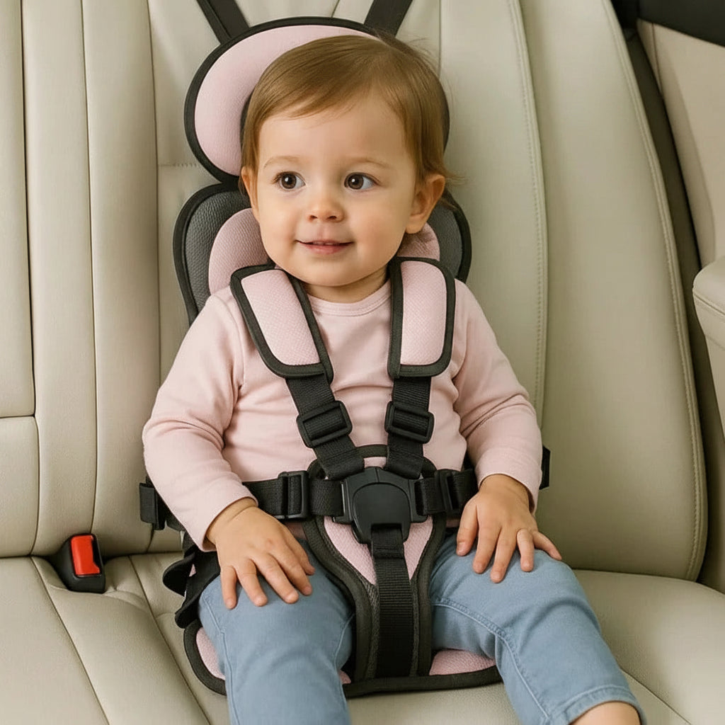 Portable Child Travel Seat with Five-Point Harness and Foldable Design, Ages 1-14