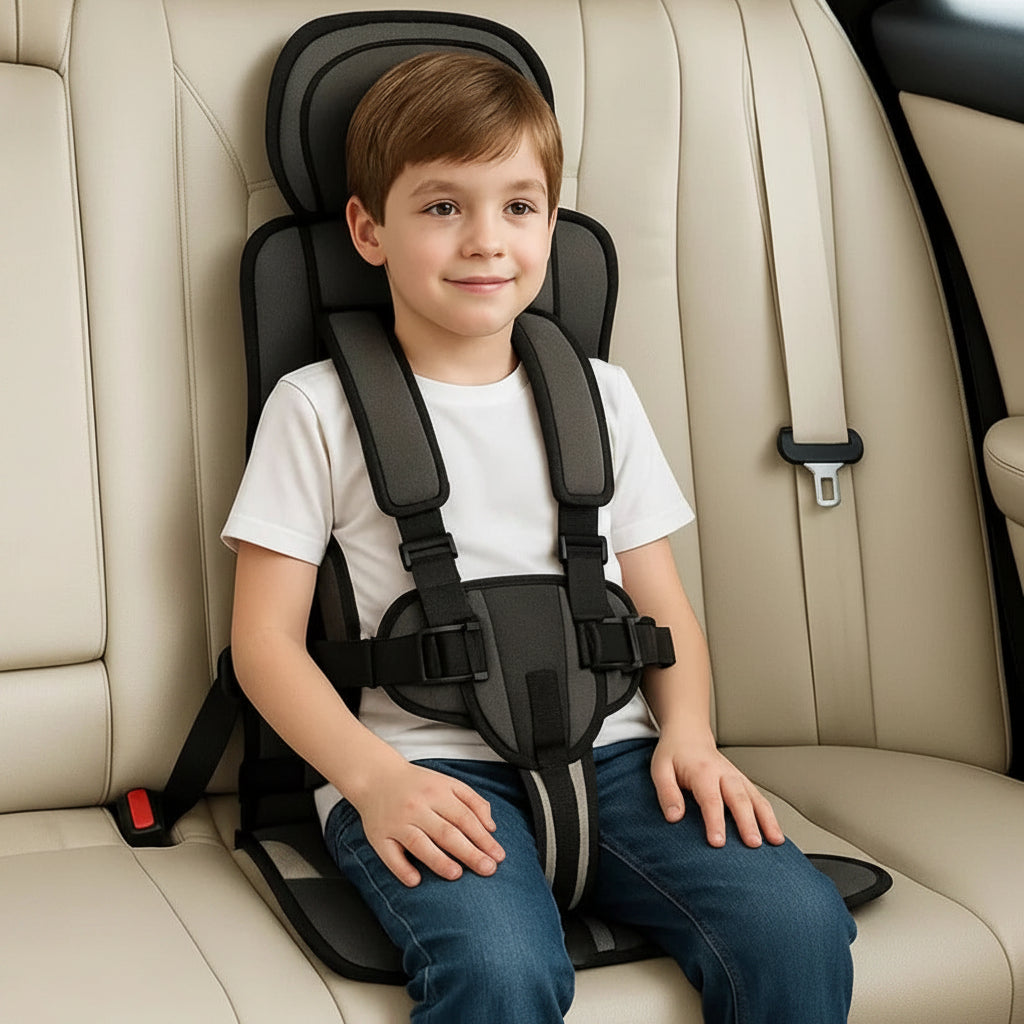 Portable Child Travel Seat with Five-Point Harness and Foldable Design, Ages 1-14