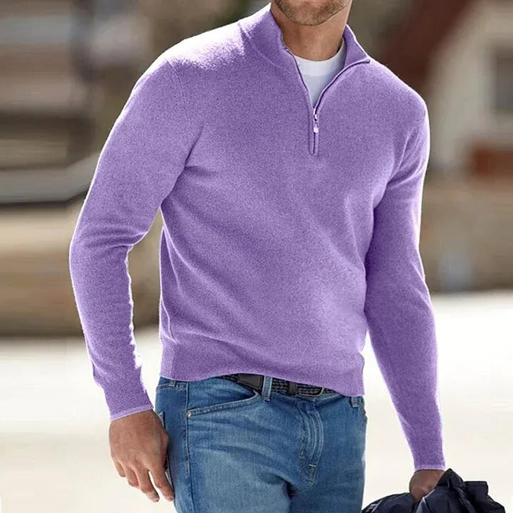 Cashmere Sweater for Men with Zip Front and Regular Fit, Long Sleeve