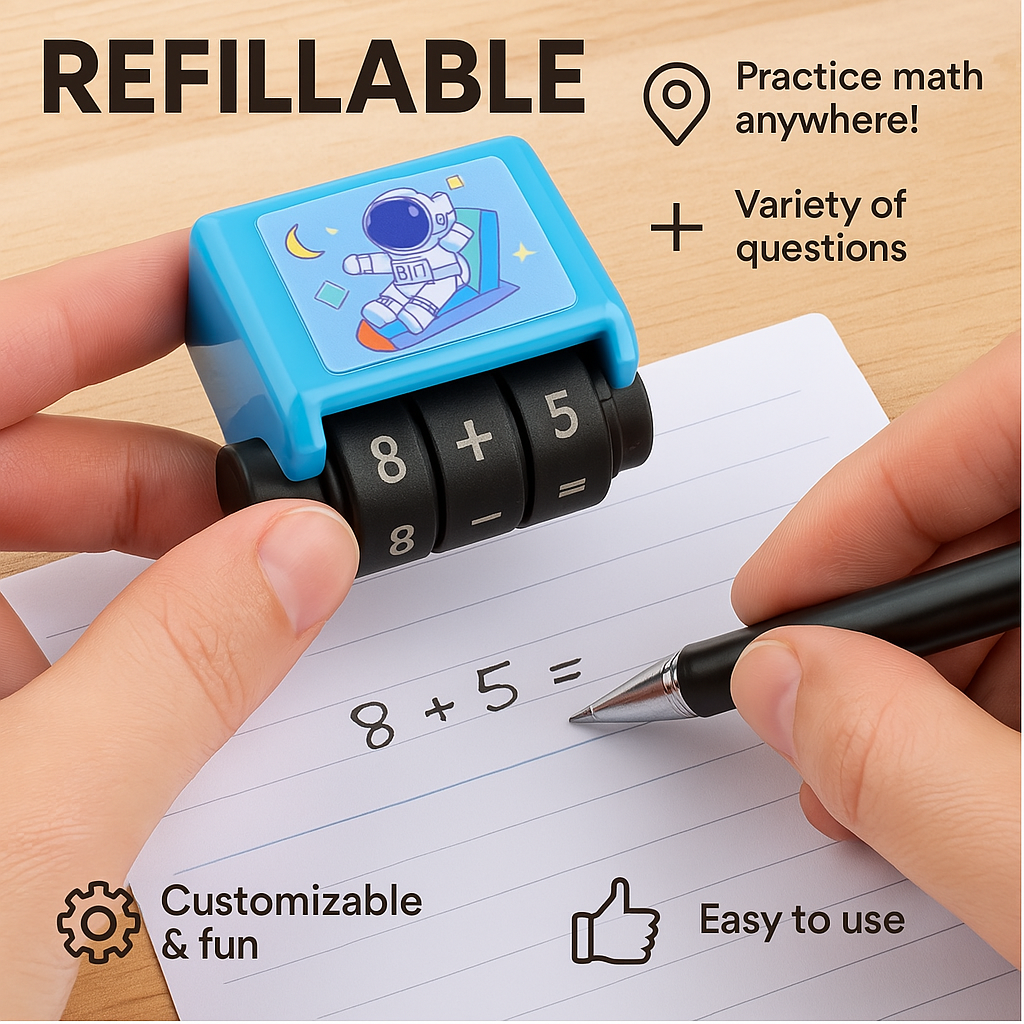Math Question Roller with Rotating Bands and Rubber Grip, Compact Practice Tool