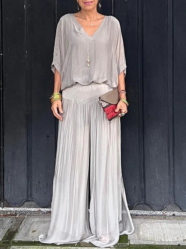 Elegant two-piece wide-leg chiffon pants