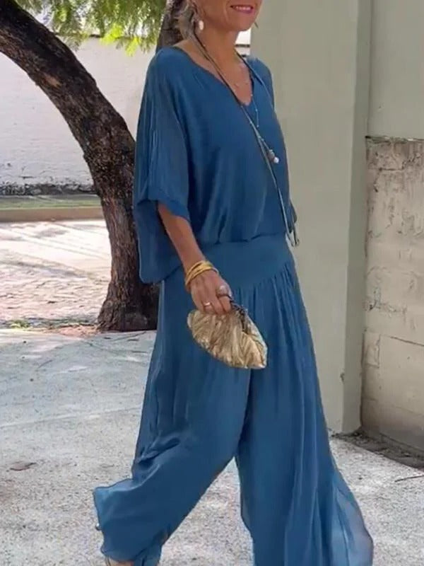 Elegant two-piece wide-leg chiffon pants