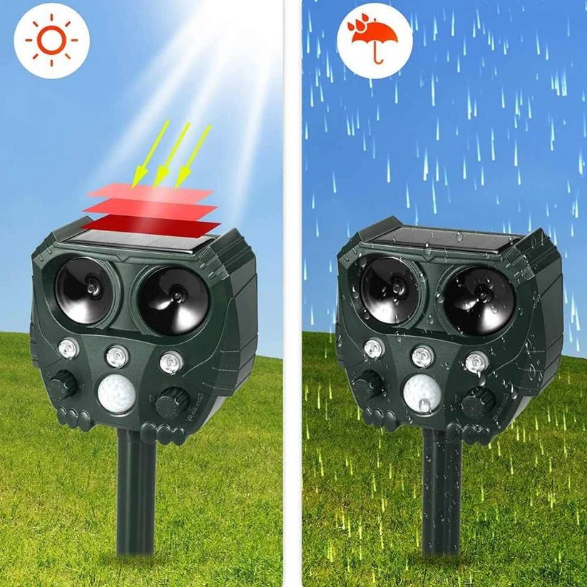 Animal Ultrasonic Repellent with Motion Sensor and Solar Power, 110° Range 26 Ft