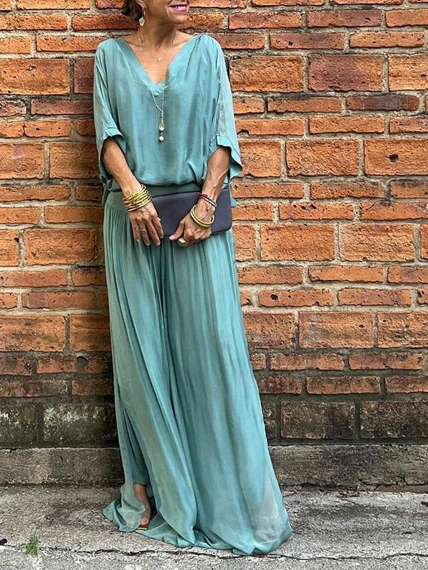 Elegant two-piece wide-leg chiffon pants
