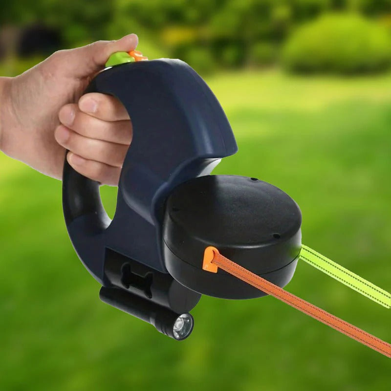 Dual Dog Leash with Flashlight & Waste Bag