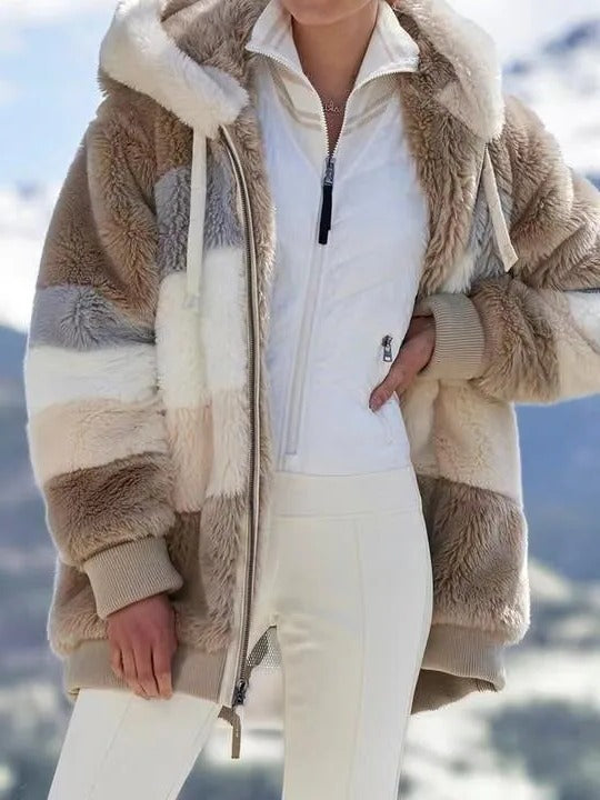 Contrasting Lamb Wool Padded Coat