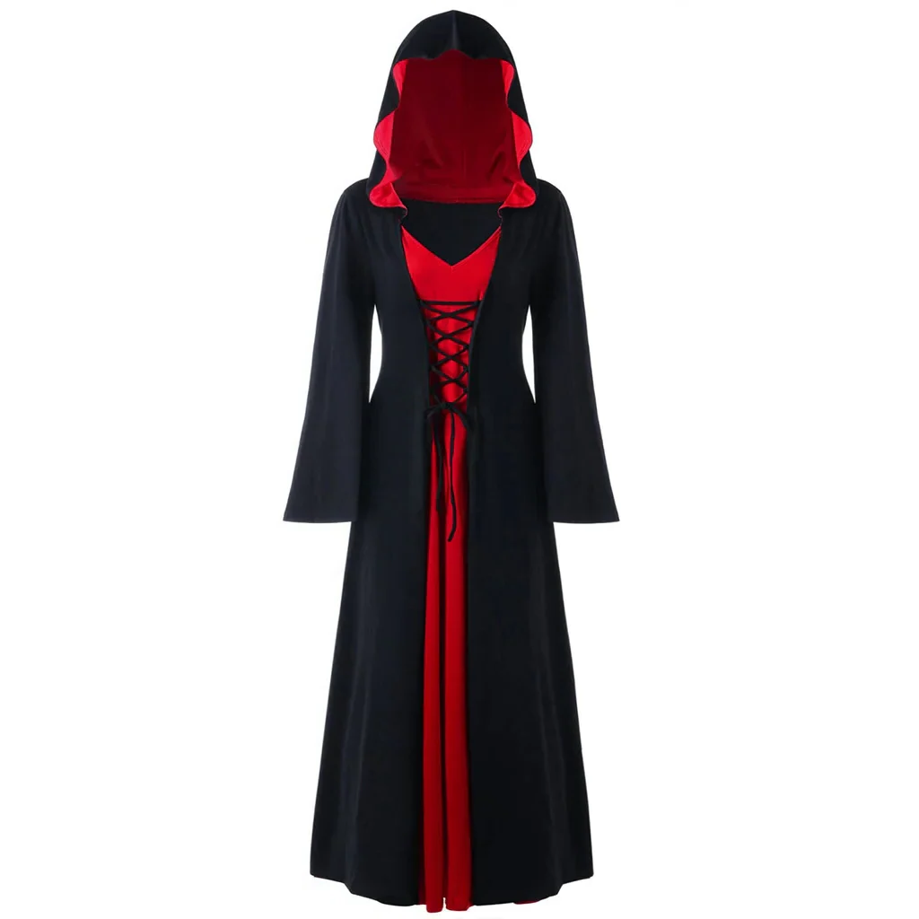 Official Medieval Dress Vampire Witch For Women Lace-up Hooded Cloak Robe