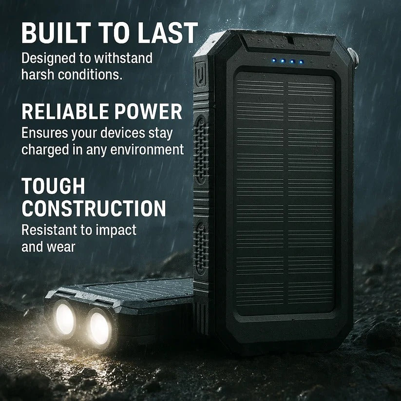 Solar Power Bank with Dual USB and Built-In LEDs, 500000mAh Weather Resistant