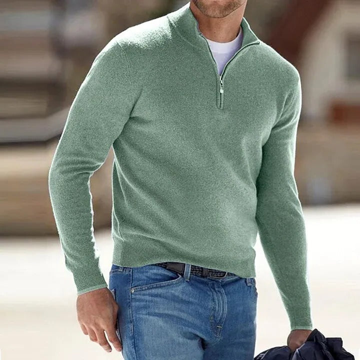 Cashmere Sweater for Men with Zip Front and Regular Fit, Long Sleeve