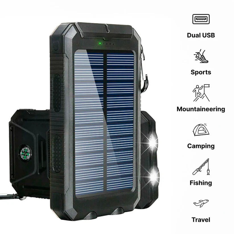 Solar Power Bank with Dual USB and Built-In LEDs, 500000mAh Weather Resistant