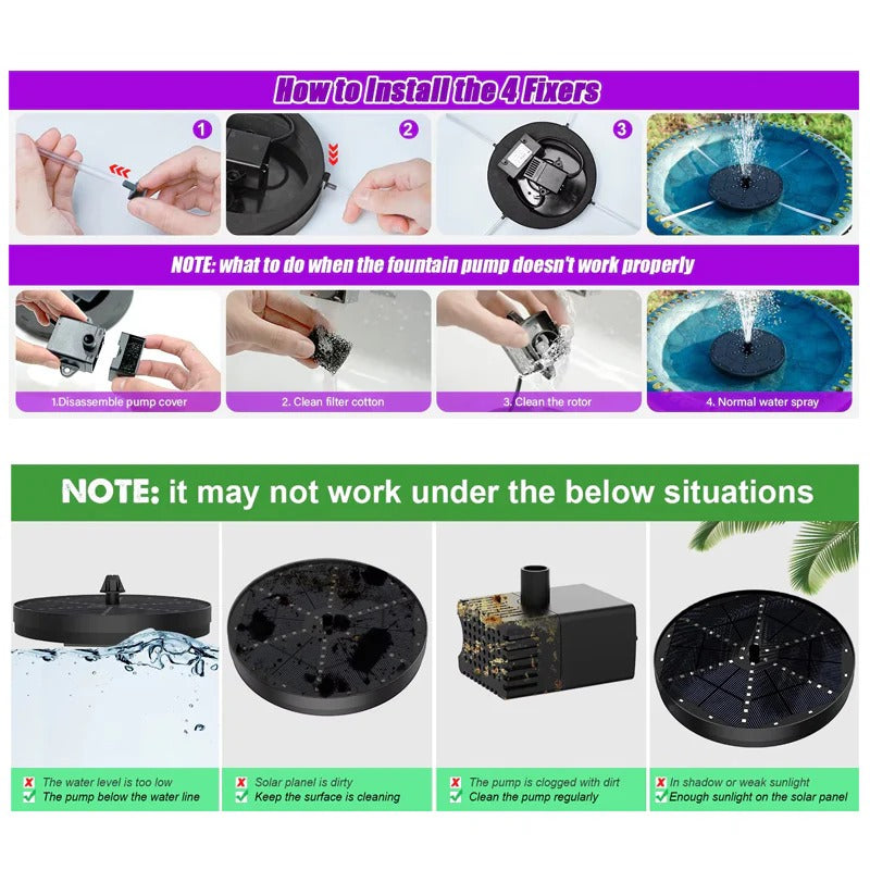 Solar Fountain with 60 LED Lights