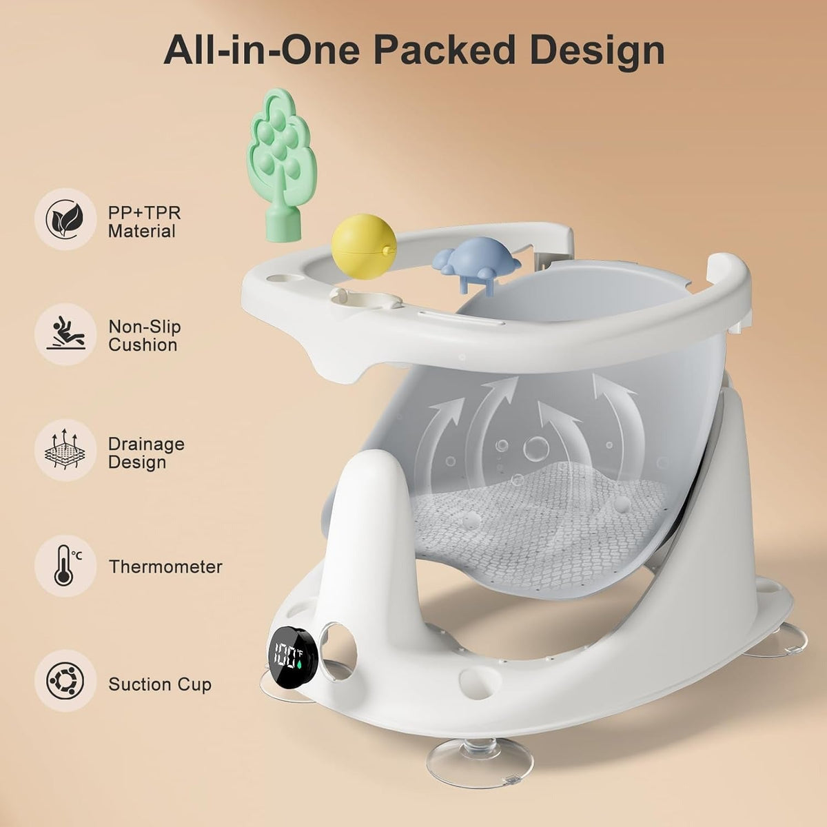 Baby Bath Seat for 6 Months + Non Slip Bathtub Seat with Rinse Cup, Comfortable Infant Bath Support for Sitting Babies