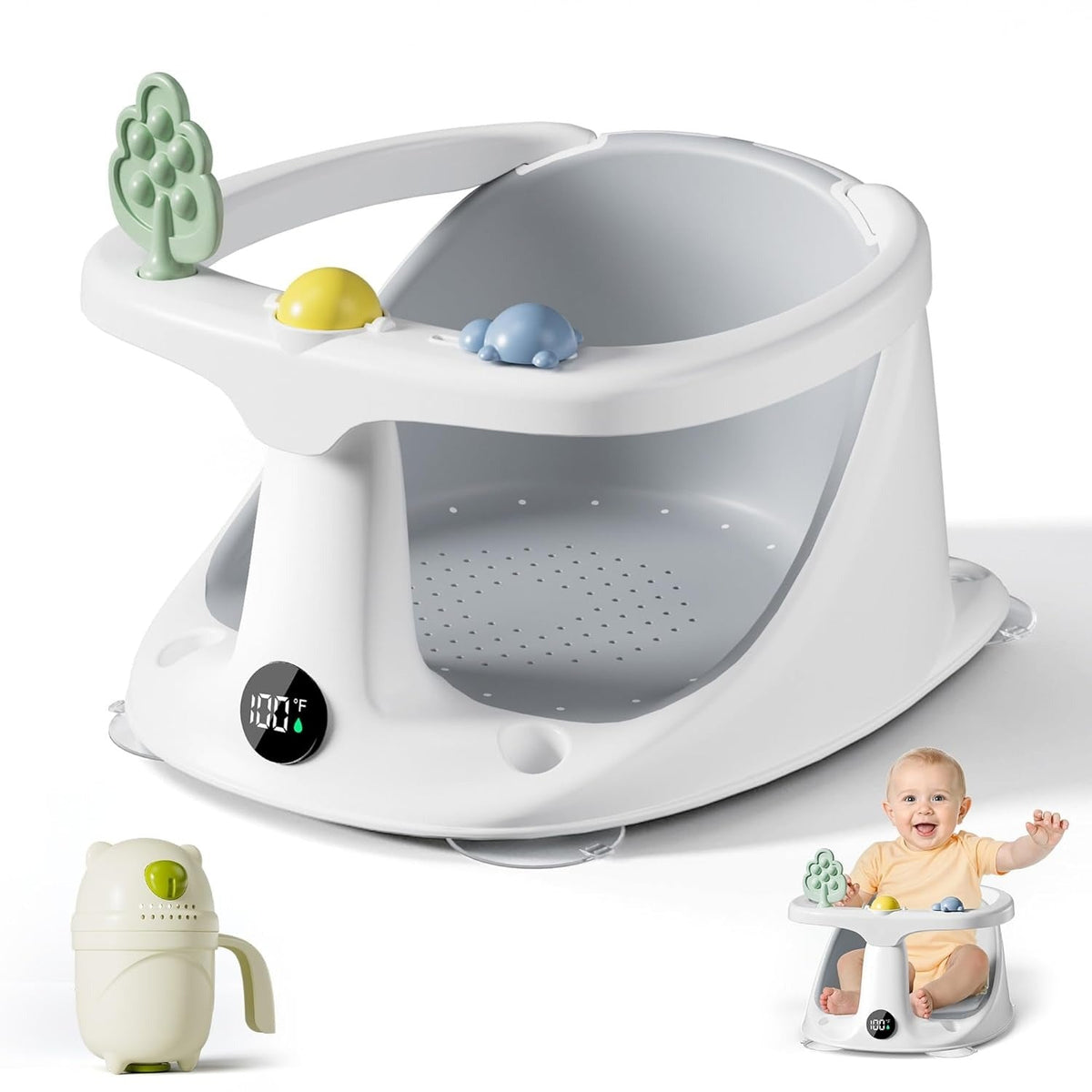 Baby Bath Seat for 6 Months + Non Slip Bathtub Seat with Rinse Cup, Comfortable Infant Bath Support for Sitting Babies