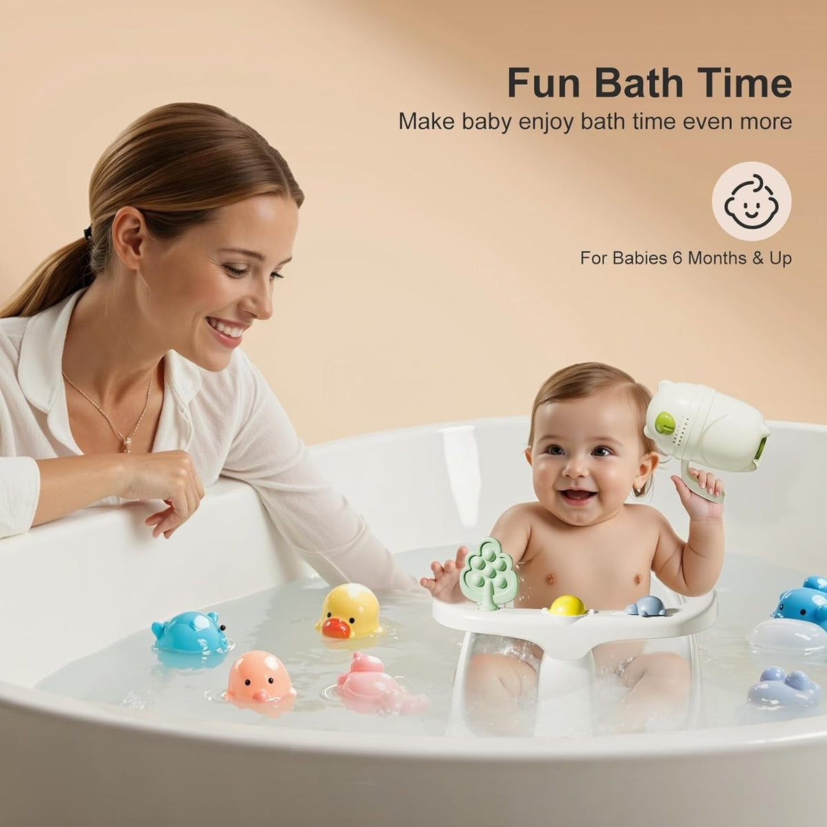 Baby Bath Seat for 6 Months + Non Slip Bathtub Seat with Rinse Cup, Comfortable Infant Bath Support for Sitting Babies