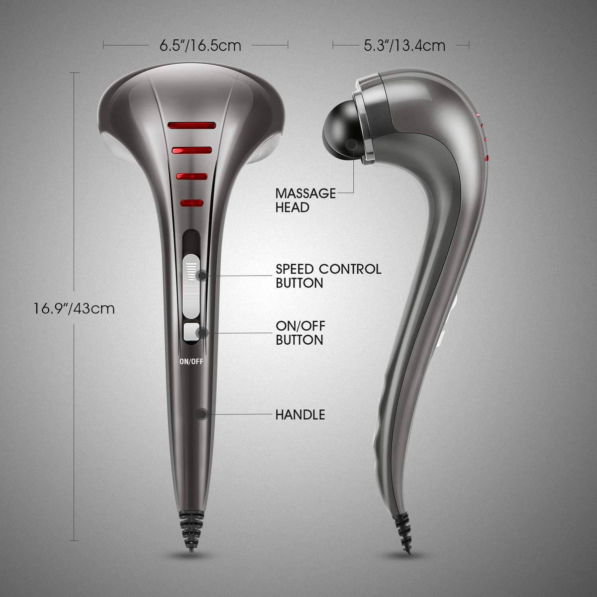 Handheld Deep Tissue Massager, Electric Double Head Percussion Massager for Neck Back Shoulder Legs Full Body Pain Relief Corded