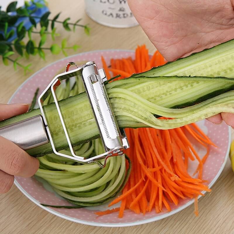 Julienne Peeler with Stainless Steel Blade and Non-Slip Ergonomic Handle, Protective Cap